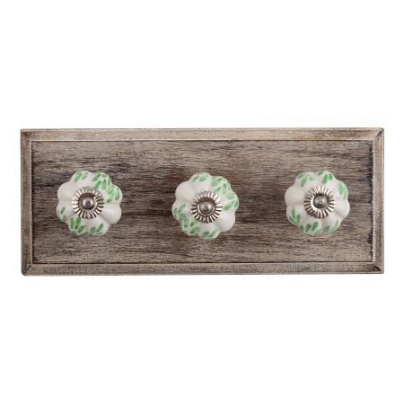 Green Leaf Ceramic Wooden Hooks